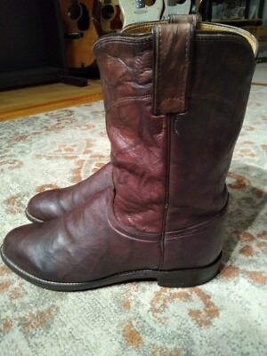 JUSTIN DEERLITE BROWN MARBLED LEATHER R TOE ROPER COWBOY  display picture 1