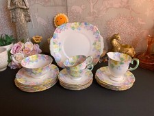 CROWN STAFFORDSHIRE POTTERY 1930s AFTERNOON TEA PASTEL FLORAL 21pcs F 15235