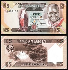 Zambia 5 kwacha 1980-1988 Fish Eagle Bird President Kaunda P25d Prefix 45/C UNC