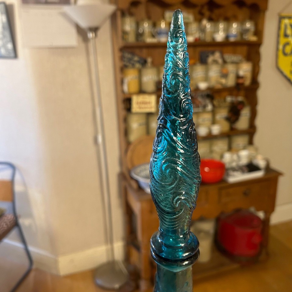 Vintage Teal Blue Italian Empoli Glass Wave Design Genie Bottle Great