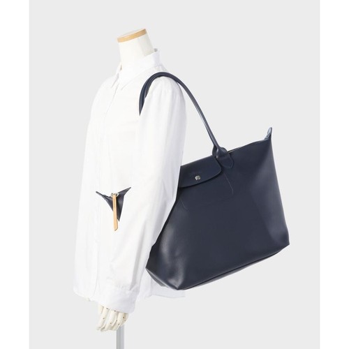 Auth! New) Longchamp Le Pliage City L Shopping Tote Bag Large -Noir Black/Navy - Picture 8 of 12