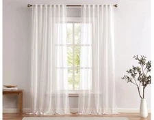 CANNON – Textured Sheer Window Panel Pair with Rod Pocket (50” x 96”) – Durable 