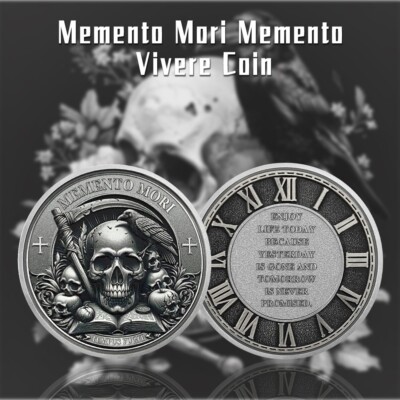 Memento Mori Coin Real 3D Raven & Scythe Skull Coins Stoic Reminder Token Gift