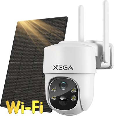 Xega Solar Security Camera Wireless Outdoor, Battery Powered PTZ 2.4Ghz WiFi Sec