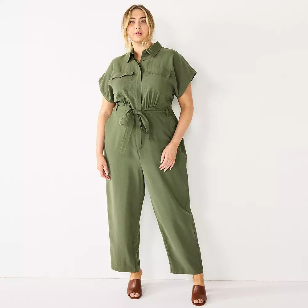 Nine West Women's Utility Jumpsuit w/ Pockets - Plus Size 4X Olive