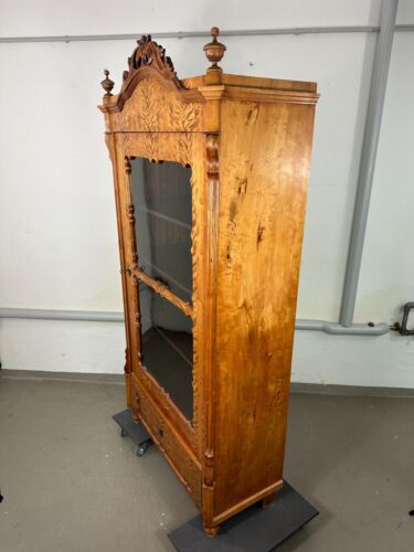 Antike Vitrine Schrank Holz Spätbiedermeier 19. Jh. Birke Furniert Regal Möbel - Bild 9 von 16