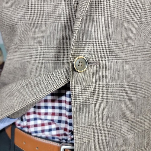 Tasso Elba Men's Sport Coat Blazer Two Button Brown Plaid Linen Cotton L 42-44 - Picture 7 of 22