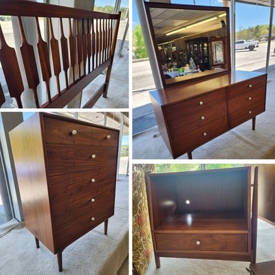 Drexel Declaration Bedroom Suite Full Bed Dresser Mirror Tallboy Nightstand MCM