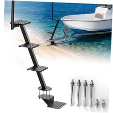 Heavy-Duty Boat Trailer Steps with Safety Handle, Anti Black With Four-step
