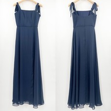 DESSY COLLECTION SZ4 Dress Tie Chiffon Bridesmaid Gown Maxi Prom Navy Bridal SZ4