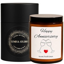 Happy Anniversary Candle Gift – Handmade Soy Wax Scented Jar with Fresh Linen...