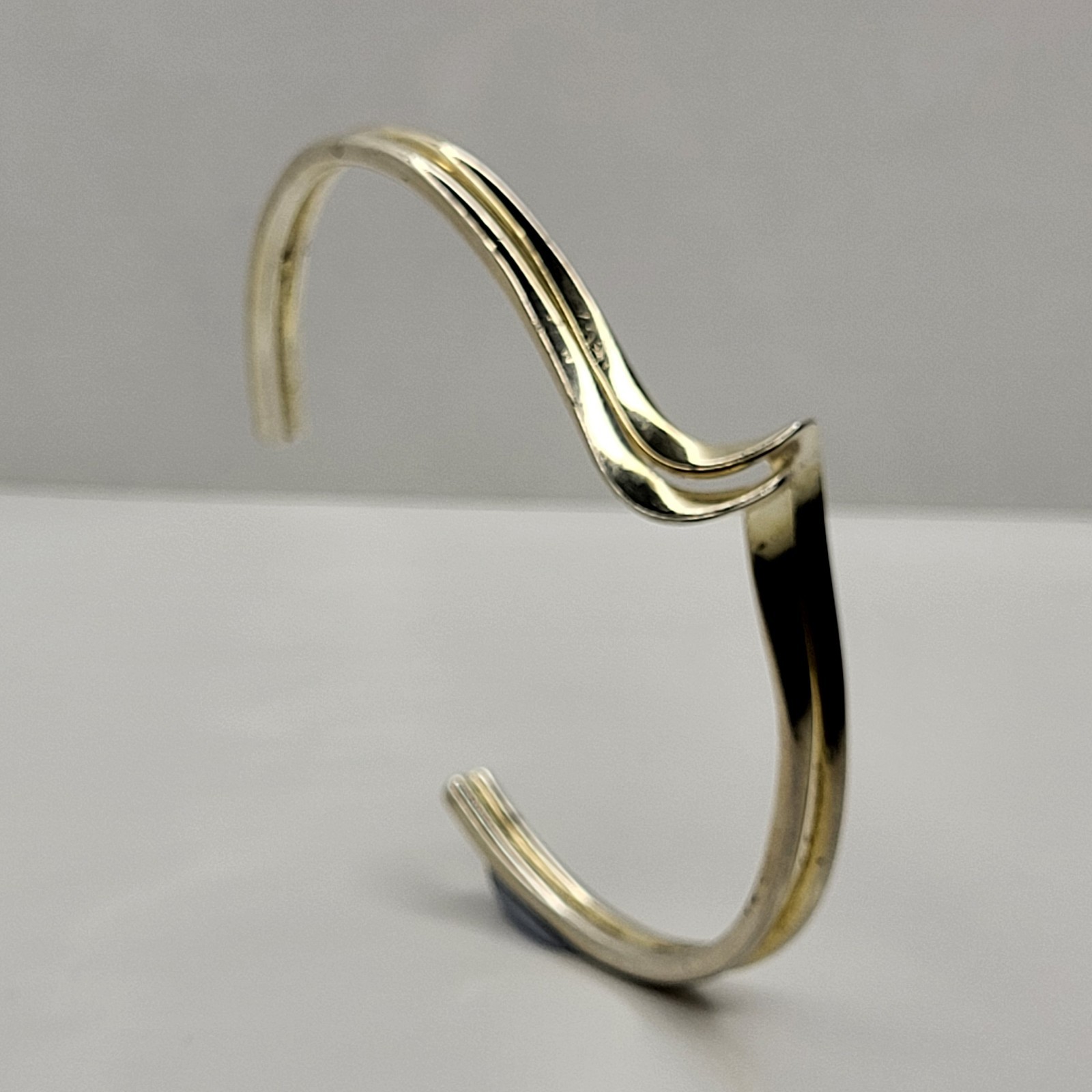 Solid Sterling Silver Double Wave Cuff Bangle Hal… - image 1