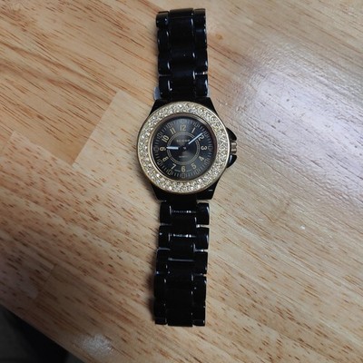 Scoop Women's Rhinestone Dial Boyfriend Watch Black Metallic SNY1
