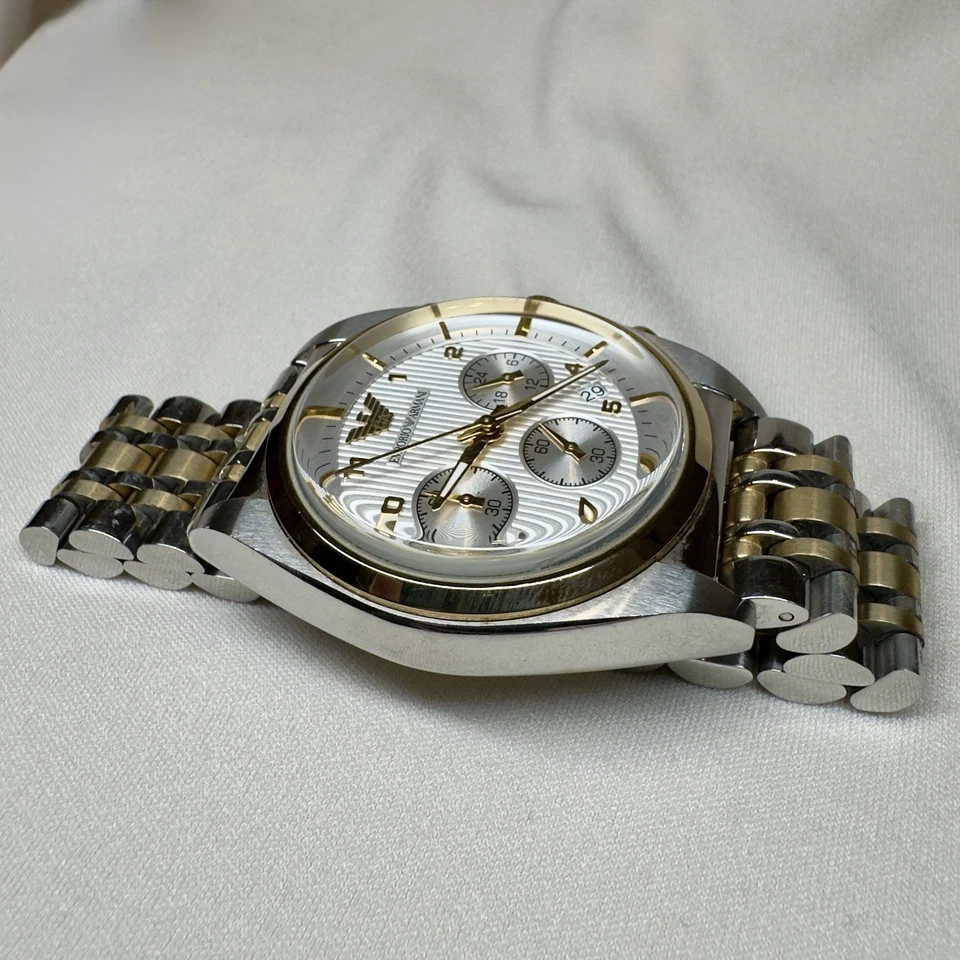 Emporio Armani AR-0396 Reloj Cronógrafo Hombre Dos Tonos Acero Inoxidable Blanco Foto 3 de 4