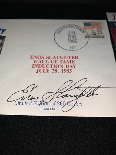 Enos Slaughter Signed 7/28/85 HOF Cachet Baseball History Cardinals JSA Auto - Picture 4 of 6