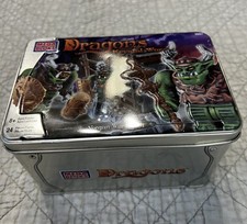 Mega Bloks Dragons War Chest Tin 2002 #9862 caja abierta bloques estatuillas incluidas