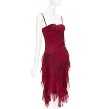 CHRISTIAN DIOR 2006 John Galliano Vintage Runway red silk floral dress FR40 M