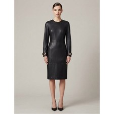Rare  80s Genny Black Leather Dress Gianni Versace Era Jewel Hardware IT 44 US 8