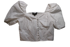 Banana Republic Womens White Puff Sleeve Button Front Crop Top Blouse XS