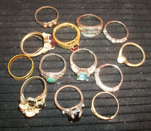 Vintage Lot of 13 Costume Jewelry Rings Mixed Sizes and Styles As Is