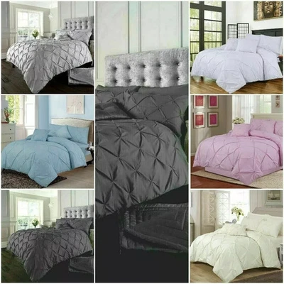 NORTHERN LUXE PINTUCK DUVET SET Pleated Pinch QUILT COVER With OR Without Deep Fitted sheet