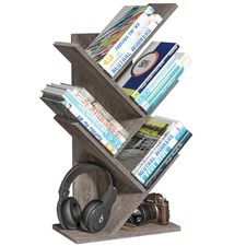 5 Tier Tree Book Shelf Small Desktop Bookshelf with Storage Organizer Wood