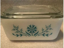 Vintage Glasbake Refrigerator Dish HTF Turquoise 1 Pt Floral FLOWER J-258-1
