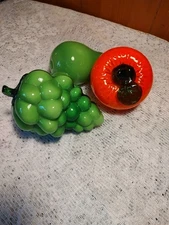 Vintage Hand Blown Glass Fruit and Vegetables Murano Style Art Deco Lot 3 Pcs