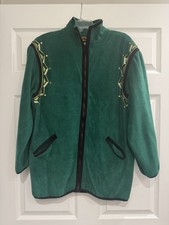Bob Mackie Wearable Art Green Fleece Zip Up Jacket Embroidered Womens Large
