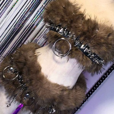 Y2K Faux Fur TOPS Eco E-Girls Goth Grunge Hand Made Emo Punk Rock Studded Gothic