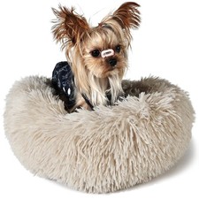Tiny Dog Bed Extra Small Washable 15 inches Beige Donut Soft Small Dog Bed,Ca...