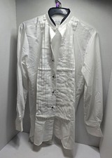 Devin Michaels Men XS 30/31 White Tuxedo Banded Mandarin Collar Shirt Stained