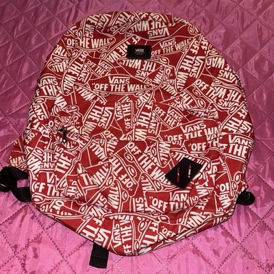 VANS Off The Wall Medium Backpack Red White Black Logo Zip, Adj Strap Pockets