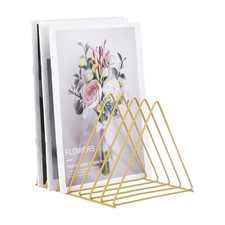 Triangle File Sorter Organizer 7 Slots Metal Magazine Holder for Office Gold
