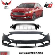 Front Bumper Cover Fascia & Grille Assembly Kit For 2017-2018 Ford Fusion