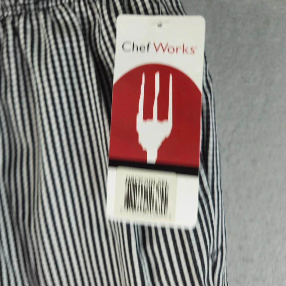Chef Works Pants 2XL Black White Check Elastic Waist Drawstring Workwear Uniform - Image 3 of 4