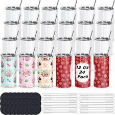 12 Oz Sublimation Tumblers Blanks Bulk, Sublimation Cups for Kid with Straw a...