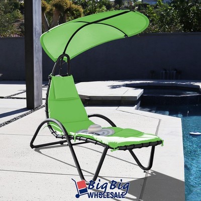 Outdoor Patio Aluminum Chaise Lounge Chair Soft Cushioned Headrest w/Canopy