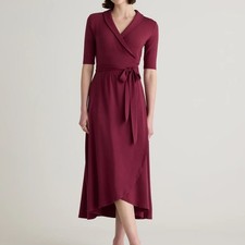 Quince Women’s Large Wrap Dress Tencel Jersey Stretch Midi Short Half Sleeve