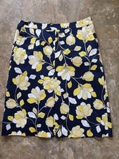 Talbots Womans Sz 8 Navy Yellow Floral A-Line Skirt Cotton Stretch Lined Pockets