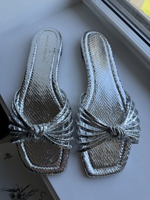 Loeffler Randall Izzie Knot Flat Slides - Silver Size 11.5 - Women s
