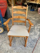 Ladder Carver Dining Chair Natural Brown Wooden with Fabric Seat
