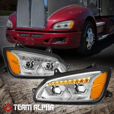 Fits 2008-2017 Kenworth T660 2Pc Chrome LED Sequential Projector Headlights Lamp