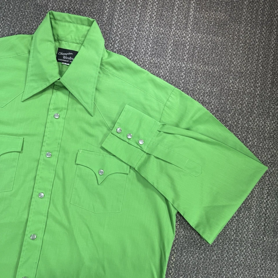 Camisa De Colección Champion Western Hombres 17 Kelly Verde Perla Daga a Presión Disco Vaquero Años 70 Foto 4 de 4