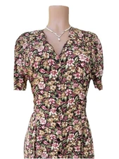 Floral midi dress Erica Button Front Cottage Traditional Boho Prarie S med