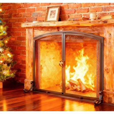 NEW! Fire Beauty 37.8x30.7 inch Flat Fireplace Screen with Doors-Spark Guard