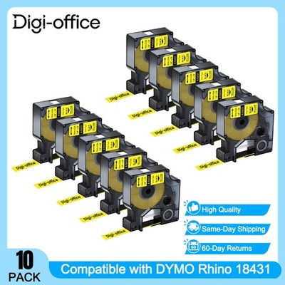 10PK Black on Yellow 18431 3/8'' IND Vinyl Label Tape for Dymo Rhino 5200 4200
