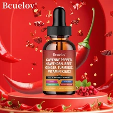 Cayenne Pepper Hawthorn Beet Root Turmeric Vitamin K2+D3 Liquid Drops 60 ml