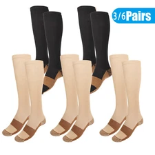 6 Pairs Knee High Compression Socks 20-30 mmHg Closed Toe Sox Surgical Stockings