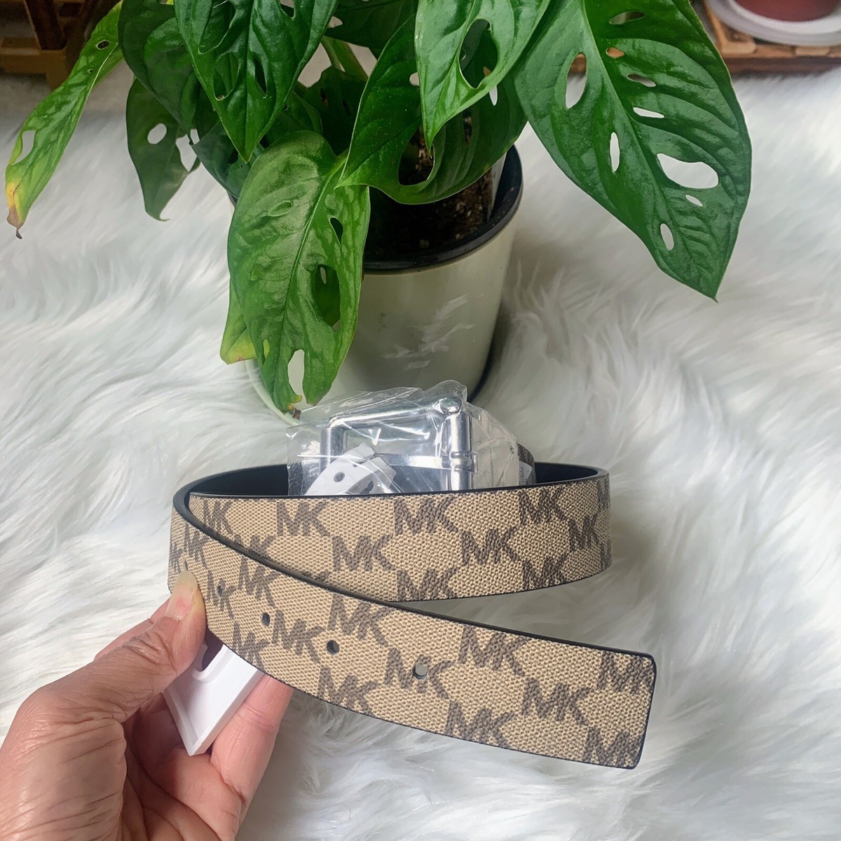NWT Michael Kors Genuine Leather Reversible Belt MK Monogram  display picture 1
